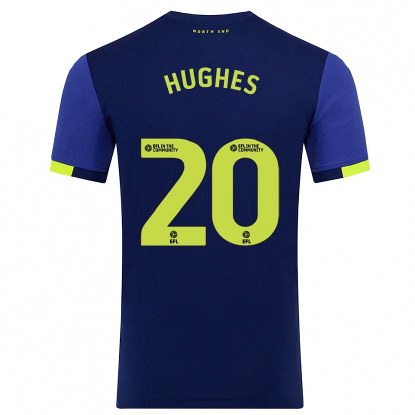 Danxen Bambino Maglia Amy Hughes #20 Blu Marino Giallo Kit Gara Away 2025/26 Maglietta