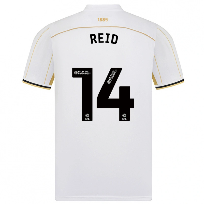 Danxen Bambino Maglia Aaron Reid #14 Bianco Oro Kit Gara Away 2025/26 Maglietta