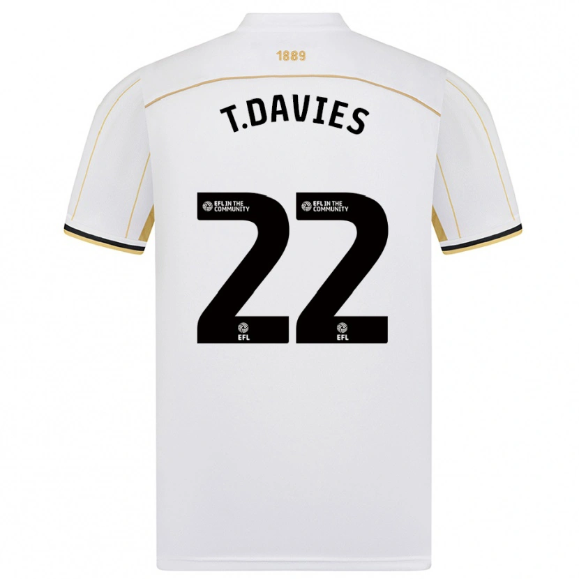 Danxen Bambino Maglia Tom Davies #22 Bianco Oro Kit Gara Away 2025/26 Maglietta