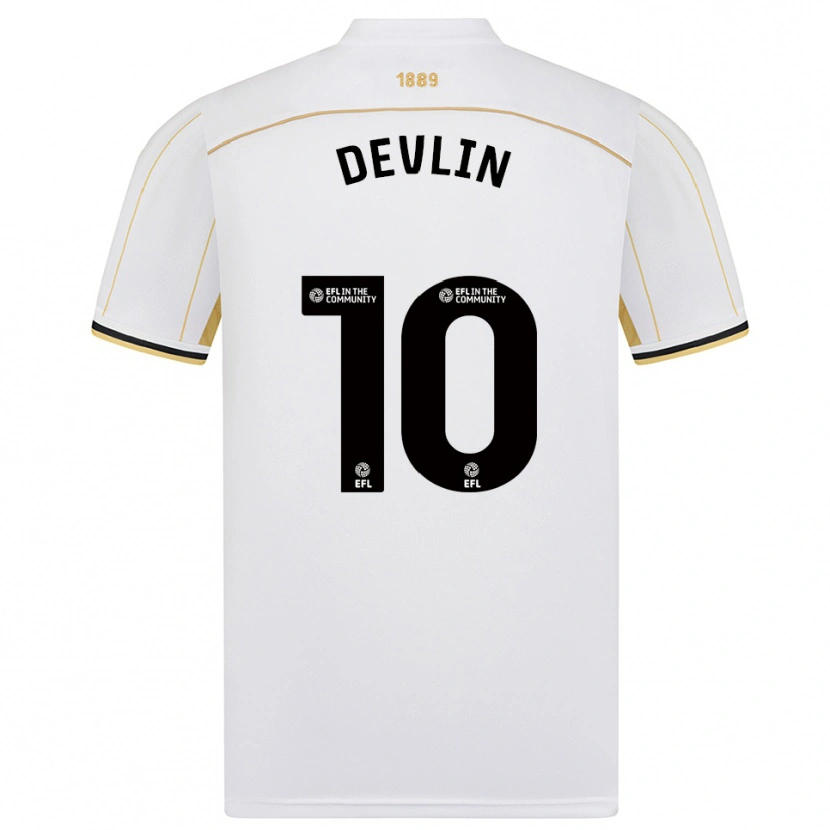 Danxen Bambino Maglia Charlie Devlin #10 Bianco Oro Kit Gara Away 2025/26 Maglietta