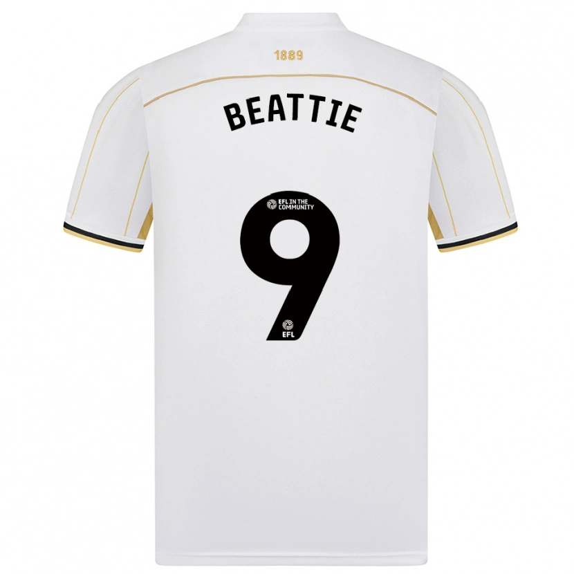 Danxen Bambino Maglia Jevan Beattie #9 Bianco Oro Kit Gara Away 2025/26 Maglietta