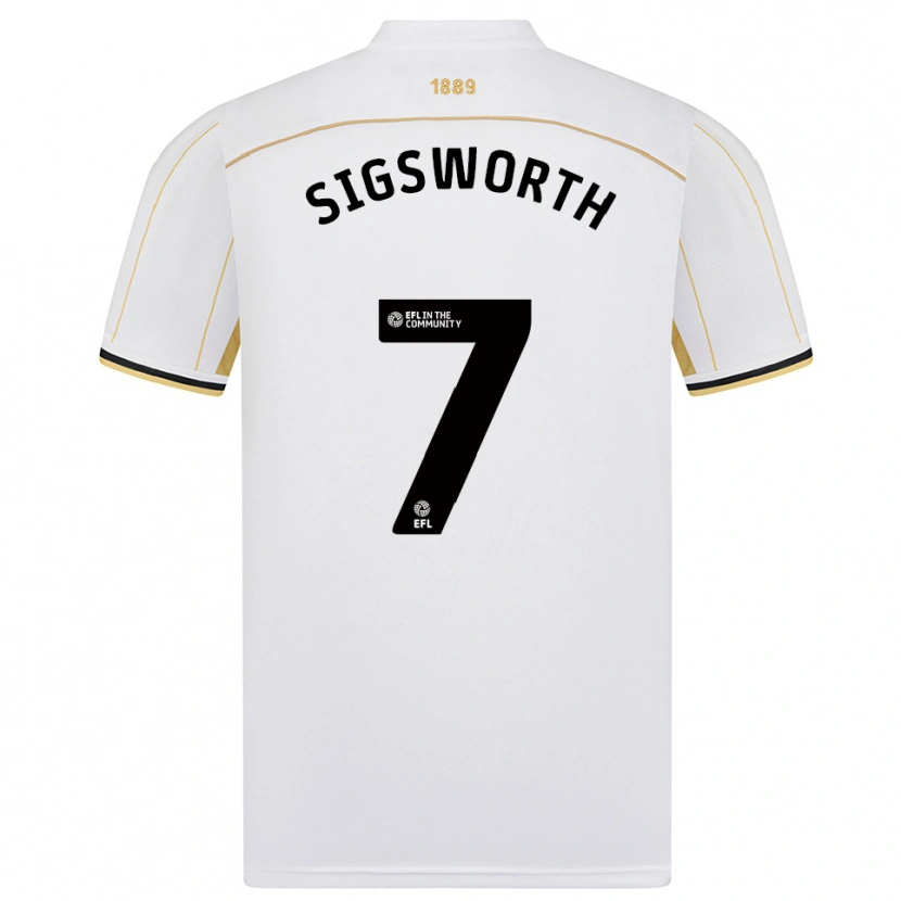 Danxen Bambino Maglia Jess Sigsworth #7 Bianco Oro Kit Gara Away 2025/26 Maglietta