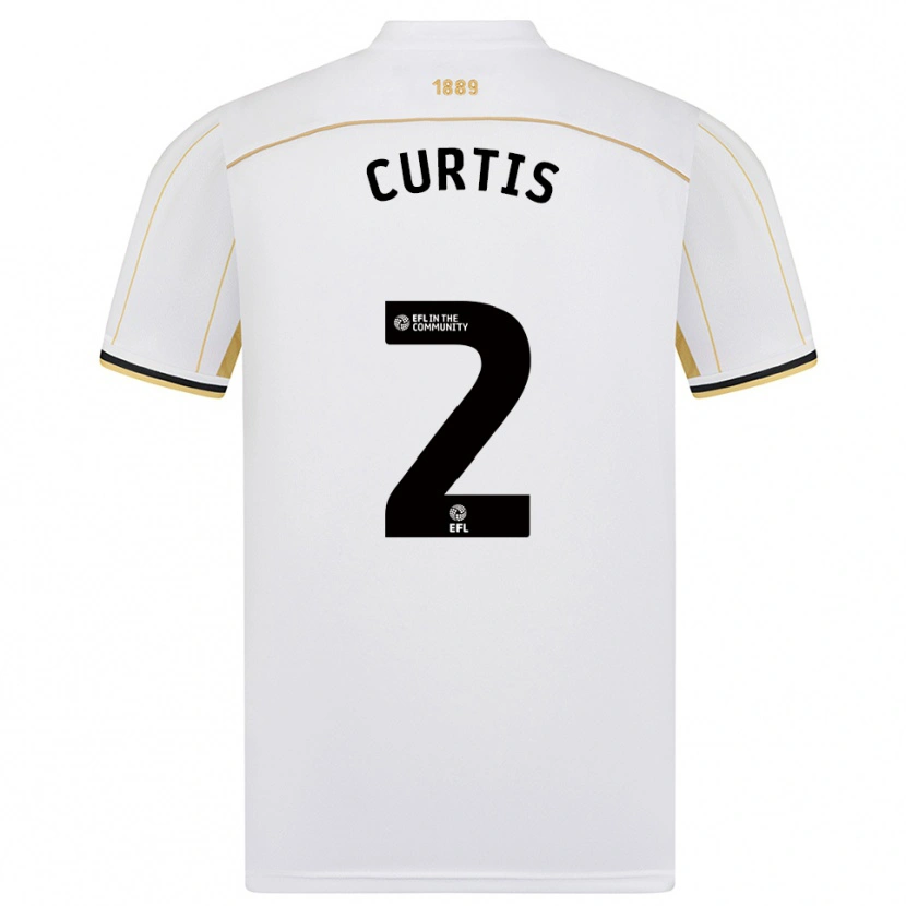 Danxen Bambino Maglia Sam Curtis #2 Bianco Oro Kit Gara Away 2025/26 Maglietta