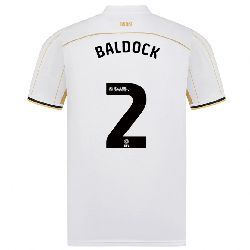 Danxen Bambino Maglia George Baldock #2 Bianco Oro Kit Gara Away 2025/26 Maglietta