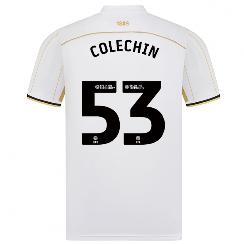 Danxen Bambino Maglia Sam Colechin #53 Bianco Oro Kit Gara Away 2025/26 Maglietta