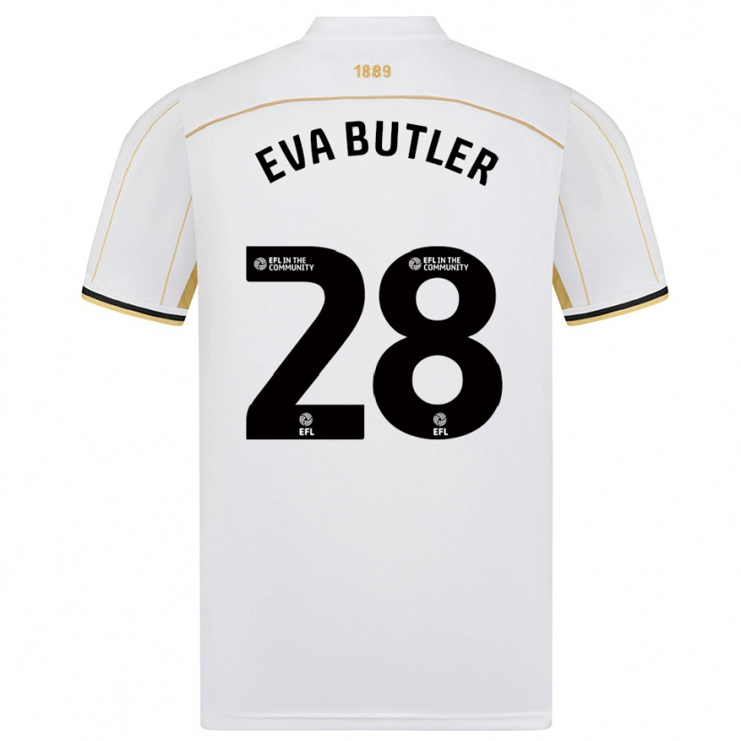 Danxen Bambino Maglia Eva Butler #28 Bianco Oro Kit Gara Away 2025/26 Maglietta