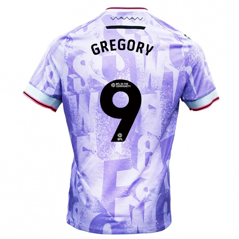 Danxen Bambino Maglia Lee Gregory #9 Lilla Bianco Kit Gara Away 2025/26 Maglietta