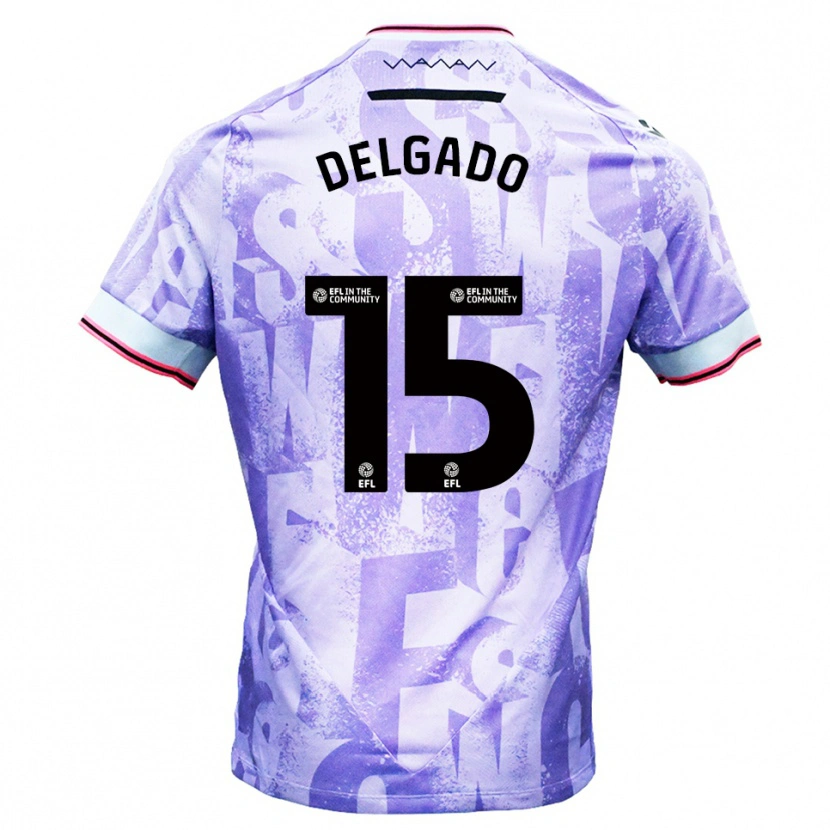 Danxen Bambino Maglia Juan Delgado #15 Lilla Bianco Kit Gara Away 2025/26 Maglietta