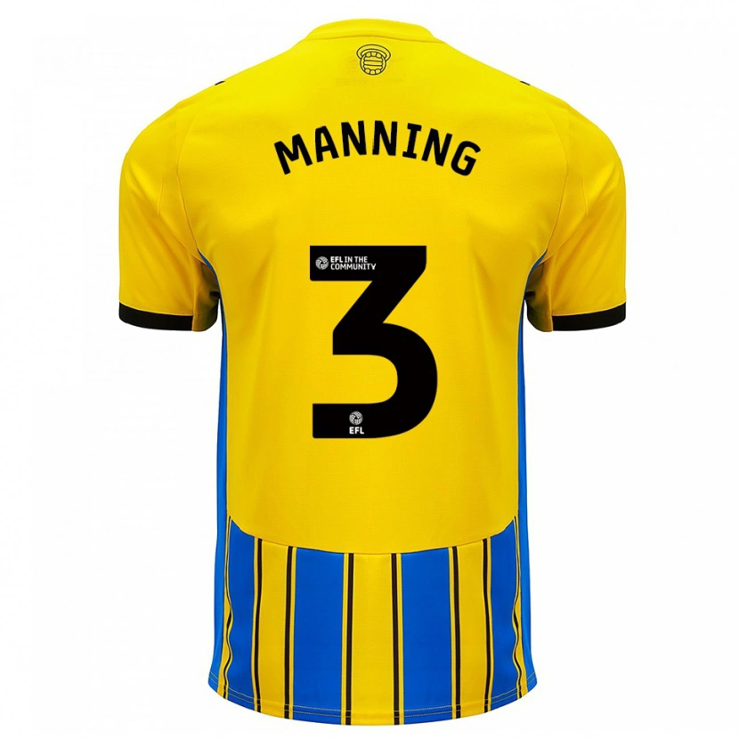 Danxen Bambino Maglia Ryan Manning #3 Blu Giallo Kit Gara Away 2025/26 Maglietta