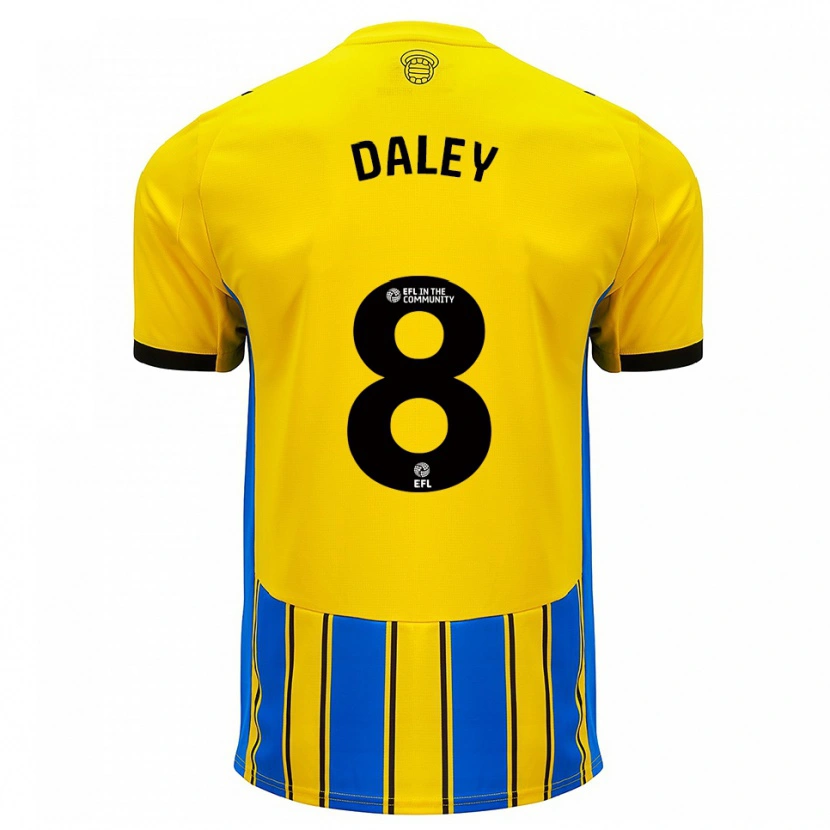 Danxen Bambino Maglia Aston Daley #8 Blu Giallo Kit Gara Away 2025/26 Maglietta