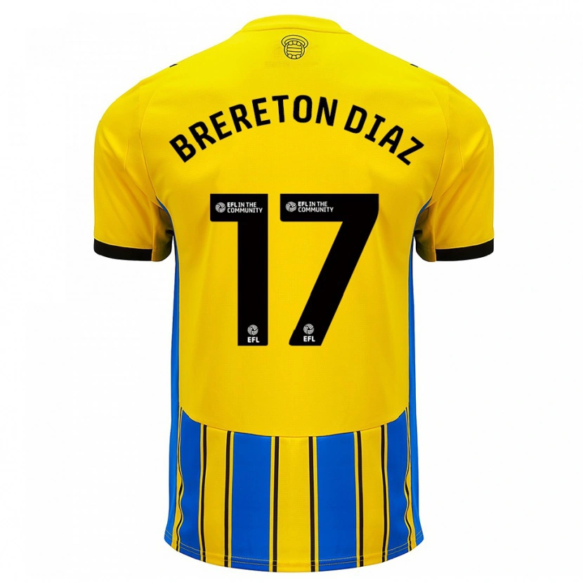 Danxen Bambino Maglia Ben Brereton Díaz #17 Blu Giallo Kit Gara Away 2025/26 Maglietta