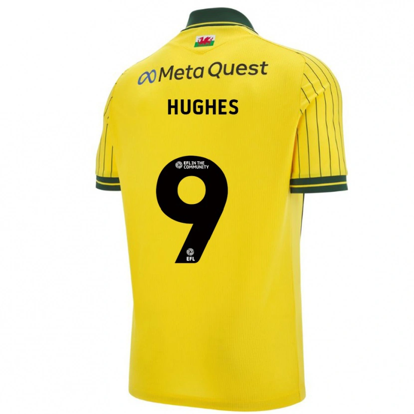 Danxen Bambino Maglia Rosie Hughes #9 Giallo Verde Kit Gara Away 2025/26 Maglietta