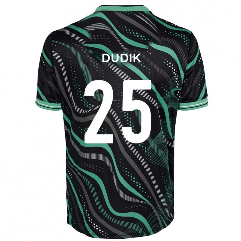 Danxen Bambino Maglia Anton Dudik #25 Nero Verde Kit Gara Away 2025/26 Maglietta