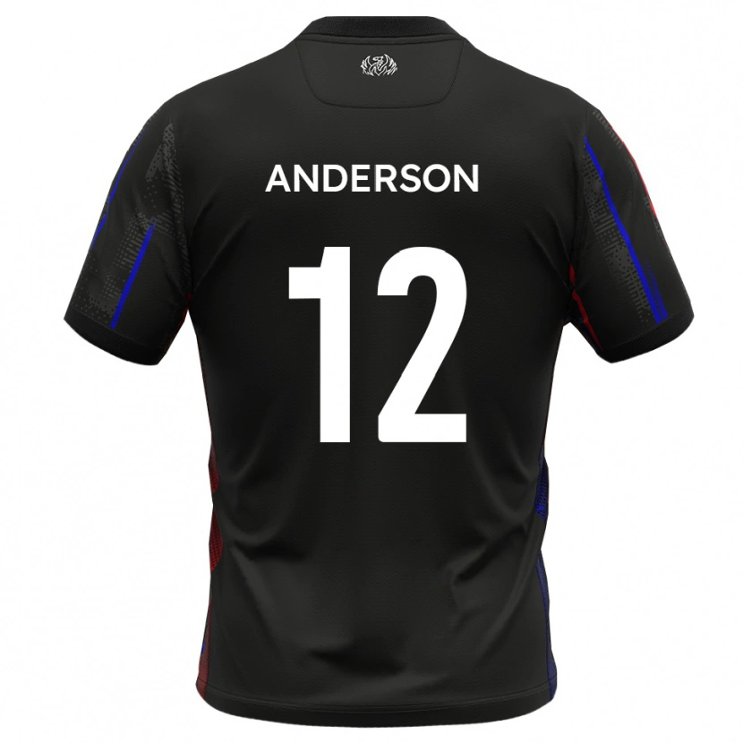Danxen Bambino Maglia Keane Anderson #12 Nero Rosso Kit Gara Away 2025/26 Maglietta