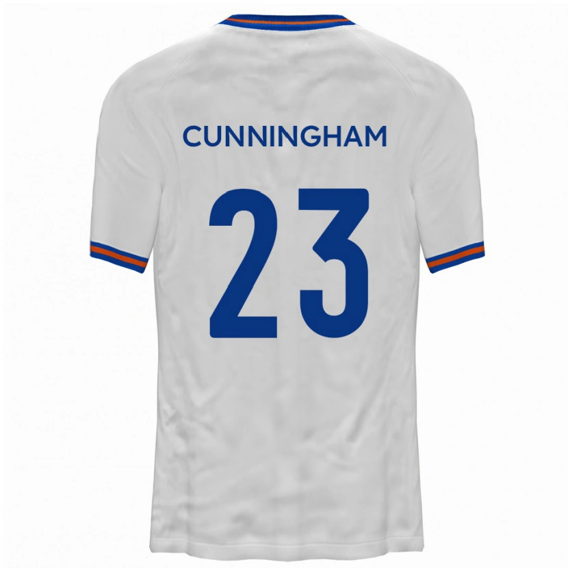 Danxen Bambino Maglia Elliott Cunningham #23 Bianco Blu Kit Gara Away 2025/26 Maglietta