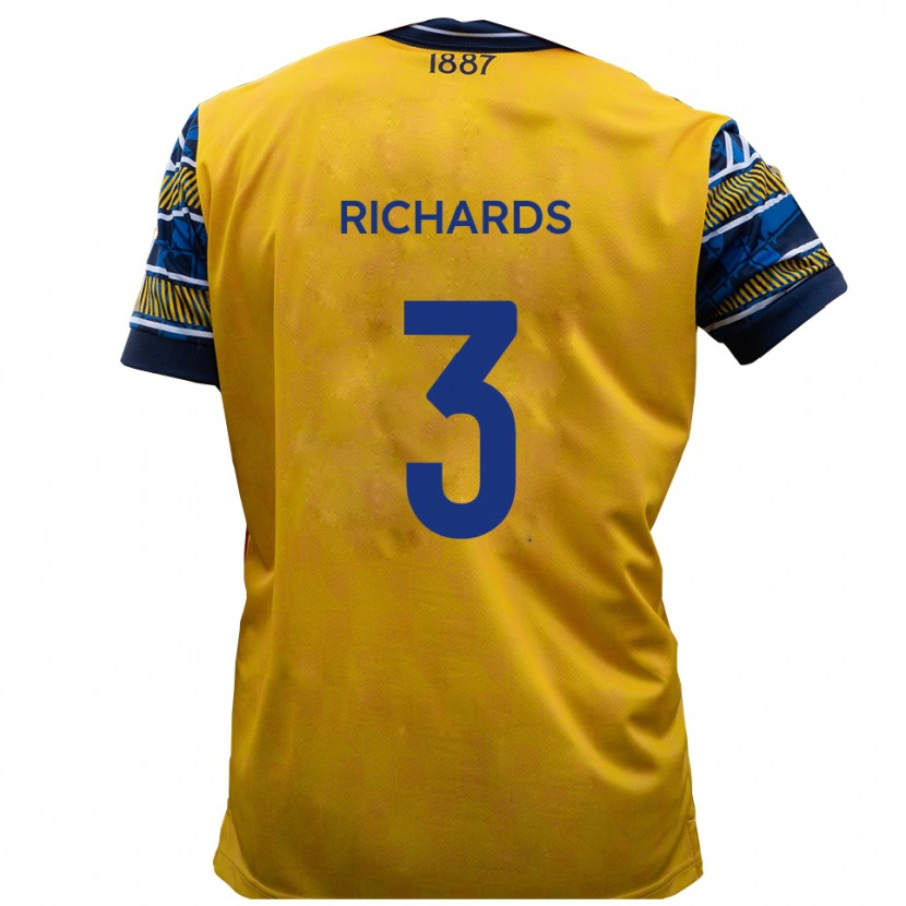 Danxen Bambino Maglia Caleb Richards #3 Giallo Nero Kit Gara Away 2025/26 Maglietta