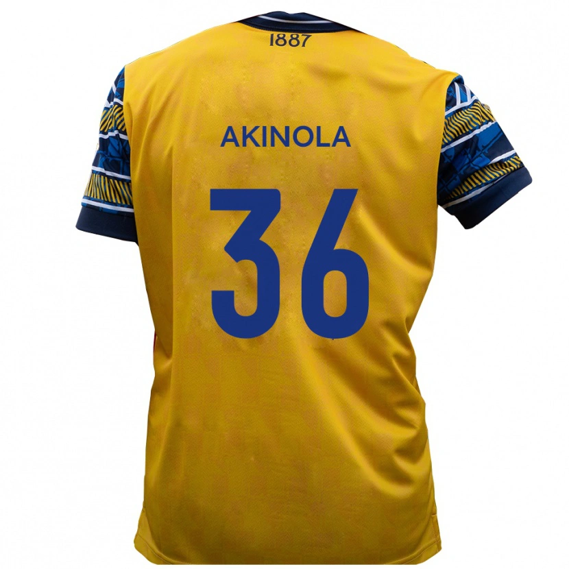 Danxen Bambino Maglia Tim Akinola #36 Giallo Nero Kit Gara Away 2025/26 Maglietta