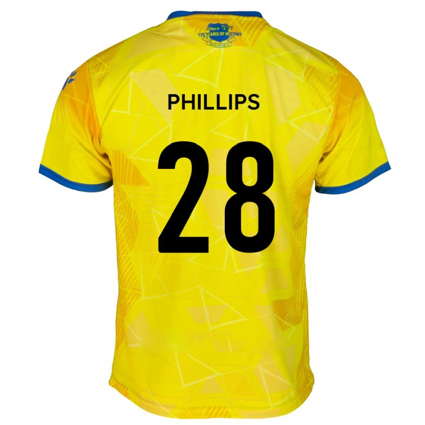 Danxen Bambino Maglia Declan Phillips #28 Giallo Blu Kit Gara Away 2025/26 Maglietta