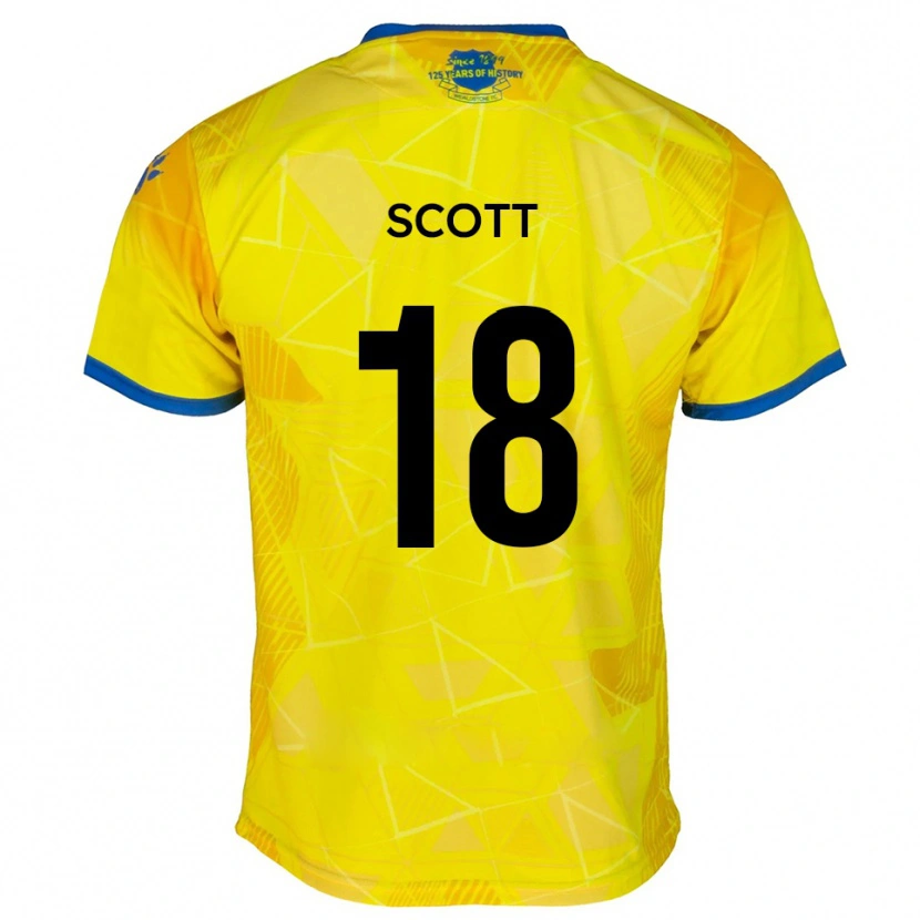 Danxen Bambino Maglia Christian Scott #18 Giallo Blu Kit Gara Away 2025/26 Maglietta