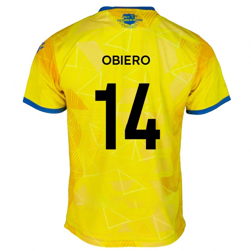 Danxen Bambino Maglia Micah Obiero #14 Giallo Blu Kit Gara Away 2025/26 Maglietta