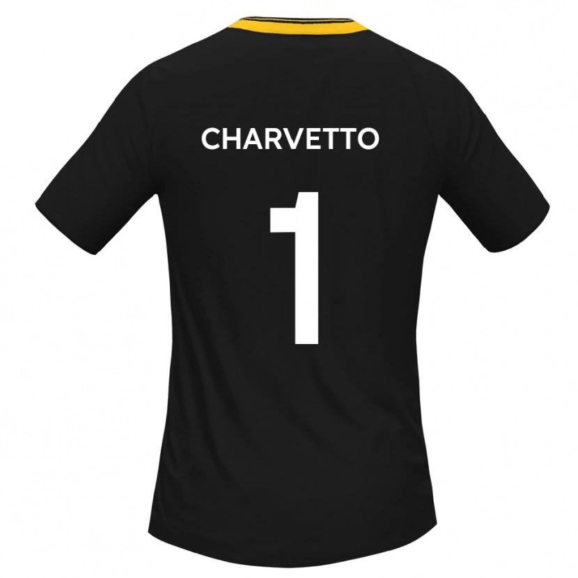 Danxen Bambino Maglia Michael Charvetto #1 Nero Giallo Kit Gara Away 2025/26 Maglietta