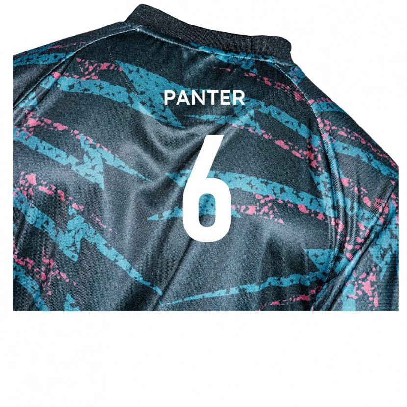 Danxen Bambino Maglia Corey Panter #6 Nero Blu Marino Kit Gara Away 2025/26 Maglietta