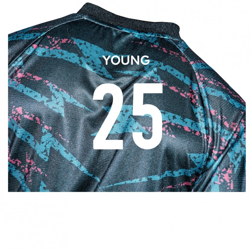 Danxen Bambino Maglia Reggie Young #25 Nero Blu Marino Kit Gara Away 2025/26 Maglietta