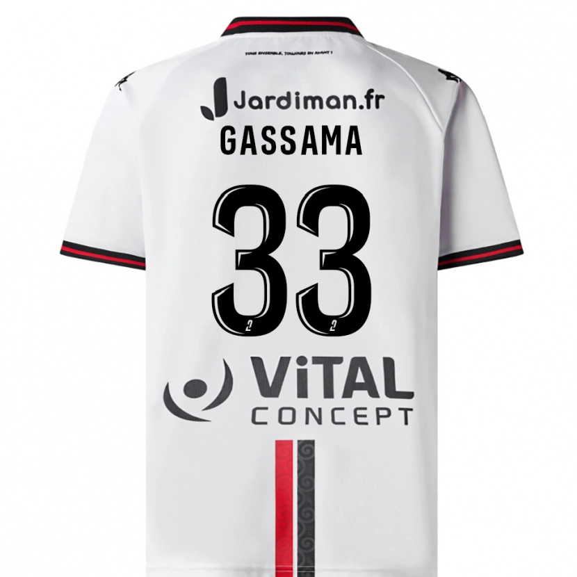 Danxen Bambino Maglia Eden Gassama #33 Bianco Rosso Kit Gara Away 2025/26 Maglietta