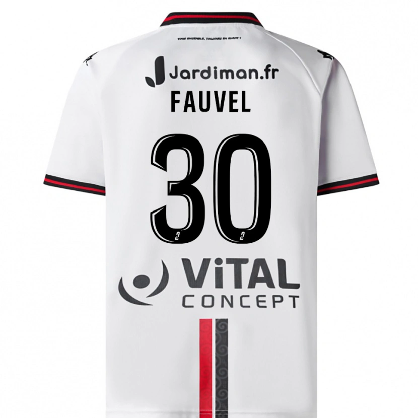 Danxen Bambino Maglia Agathe Fauvel #30 Bianco Rosso Kit Gara Away 2025/26 Maglietta