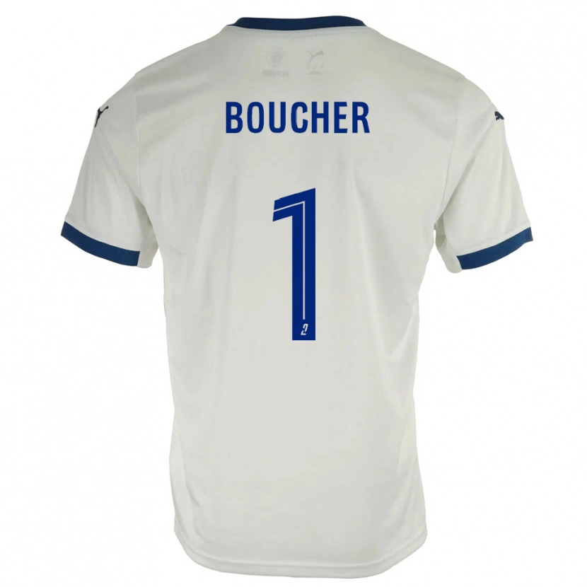 Danxen Bambino Maglia Zacharie Boucher #1 Bianco Blu Kit Gara Away 2025/26 Maglietta