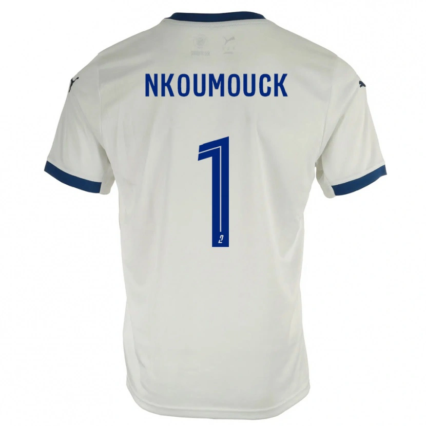 Danxen Bambino Maglia Marc-Anthony Nkoumouck #1 Bianco Blu Kit Gara Away 2025/26 Maglietta