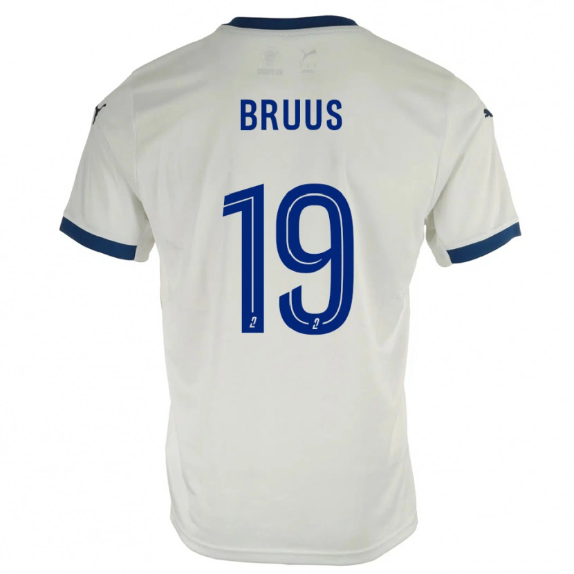 Danxen Bambino Maglia Andreas Bruus #19 Bianco Blu Kit Gara Away 2025/26 Maglietta