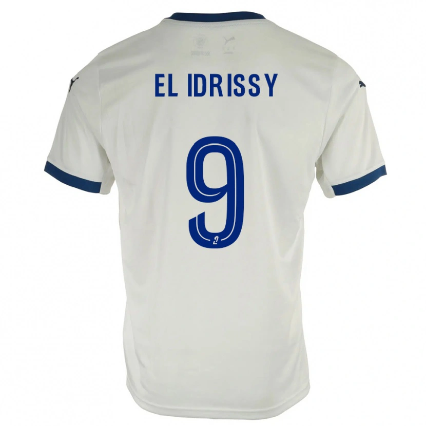 Danxen Bambino Maglia Mounaïm El Idrissy #9 Bianco Blu Kit Gara Away 2025/26 Maglietta