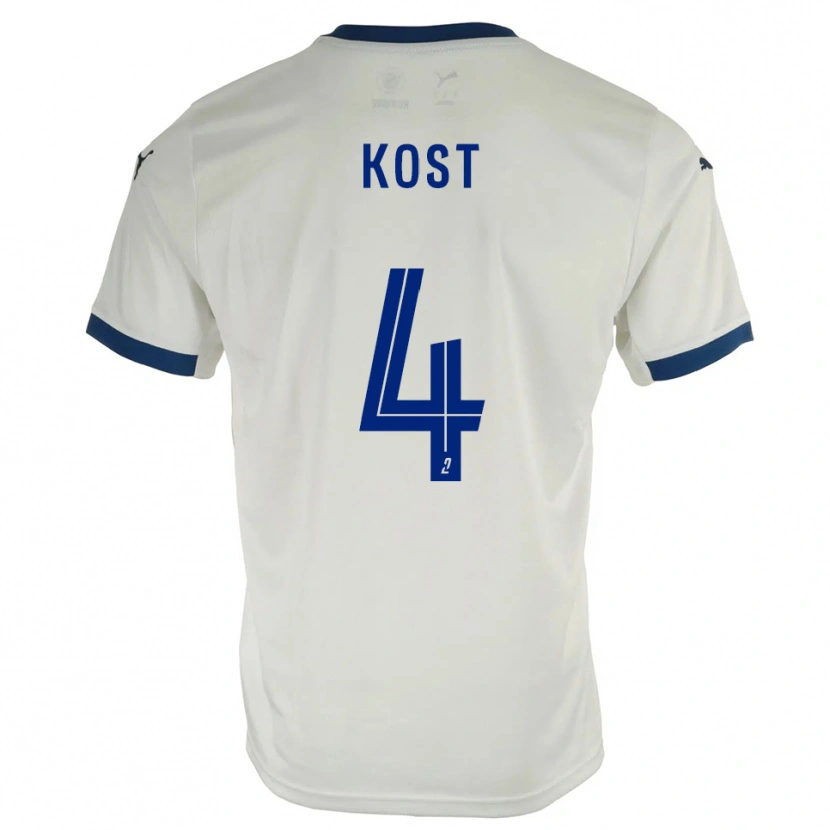 Danxen Bambino Maglia Enzo Kost #4 Bianco Blu Kit Gara Away 2025/26 Maglietta