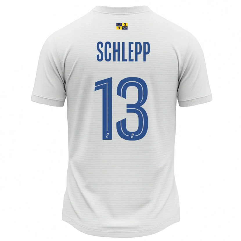 Danxen Bambino Maglia Angélique Schlepp #13 Bianco Blu Kit Gara Away 2025/26 Maglietta