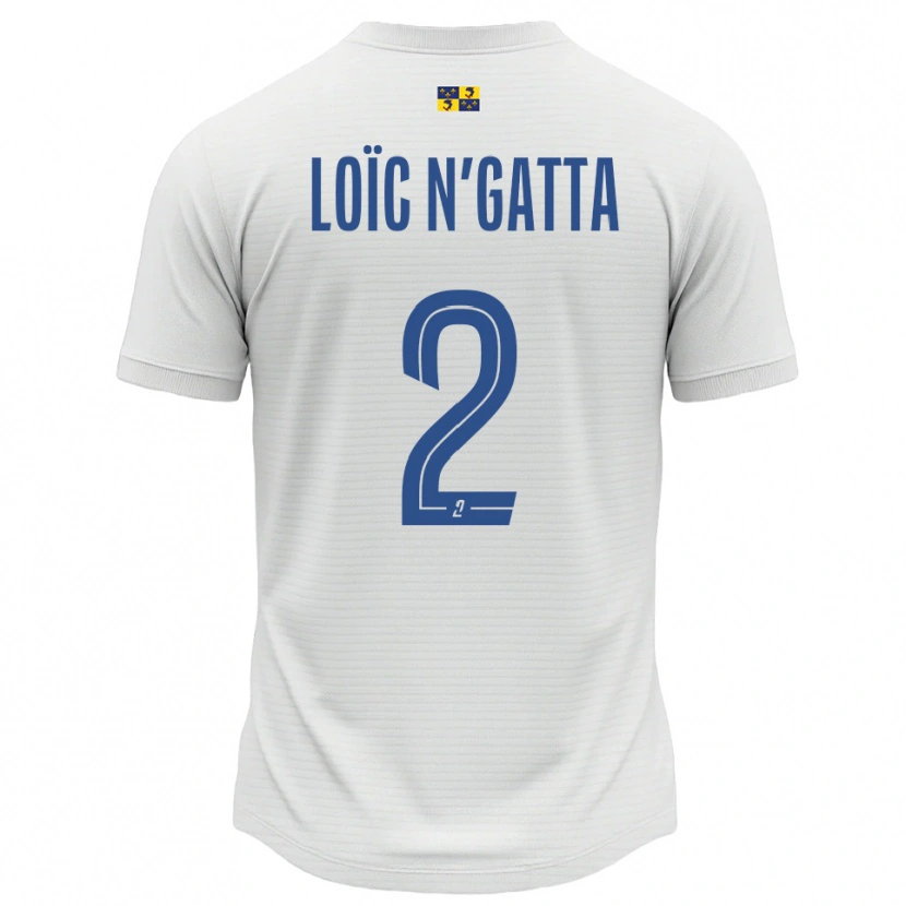 Danxen Bambino Maglia Ange Loïc N'gatta #2 Bianco Blu Kit Gara Away 2025/26 Maglietta