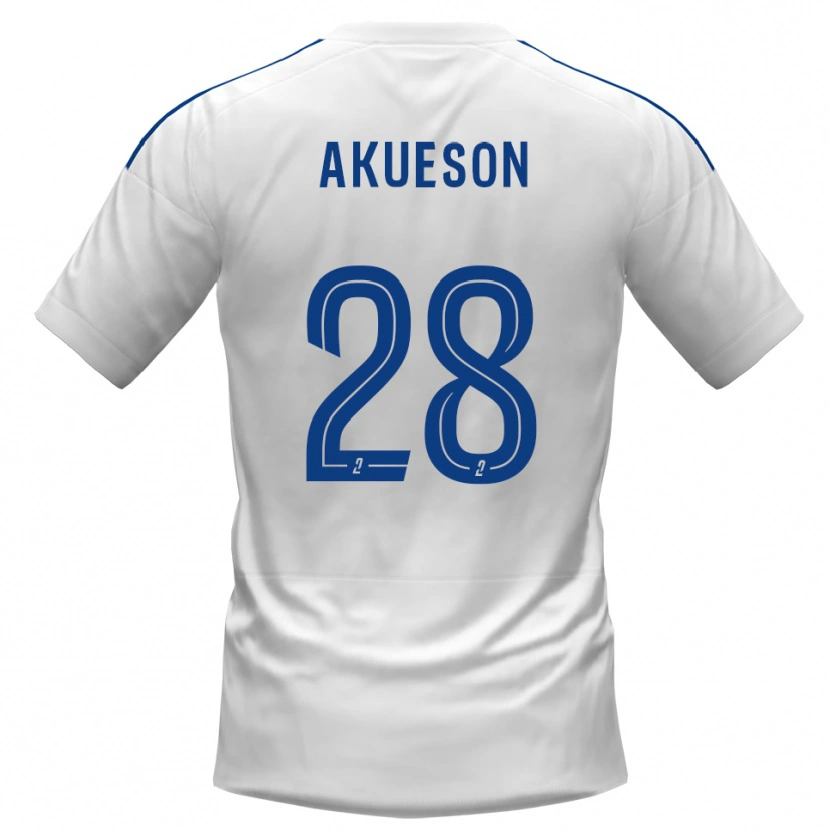 Danxen Bambino Maglia Gustave Akueson #28 Bianco Blu Kit Gara Away 2025/26 Maglietta