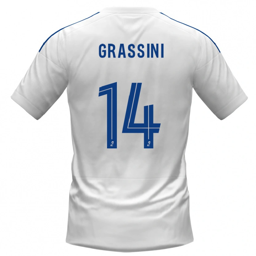 Danxen Bambino Maglia Romeo Grassini #14 Bianco Blu Kit Gara Away 2025/26 Maglietta