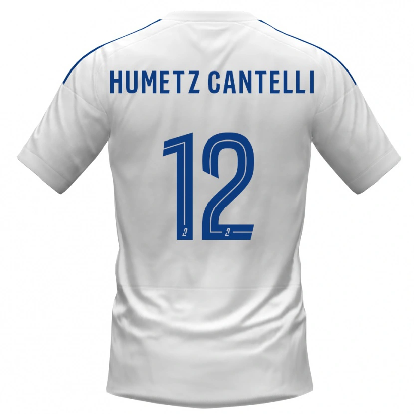 Danxen Bambino Maglia Ange Humetz Cantelli #12 Bianco Blu Kit Gara Away 2025/26 Maglietta