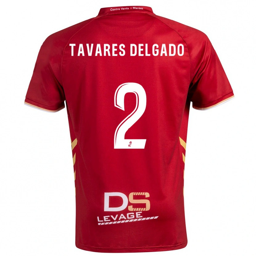 Danxen Bambino Maglia Rony Tavares Delgado #2 Bordeaux Oro Kit Gara Away 2025/26 Maglietta