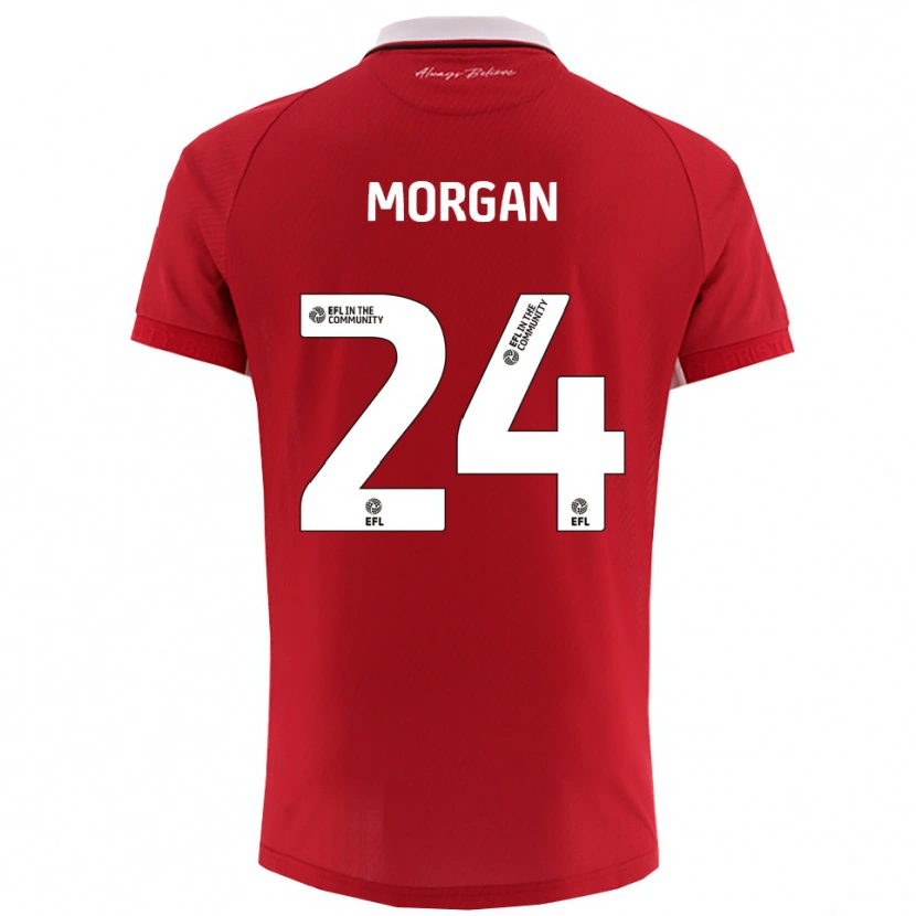 Danxen Uomo Maglia Ffion Morgan #24 Rosso Bianco Kit Gara Home 2025/26 Maglietta