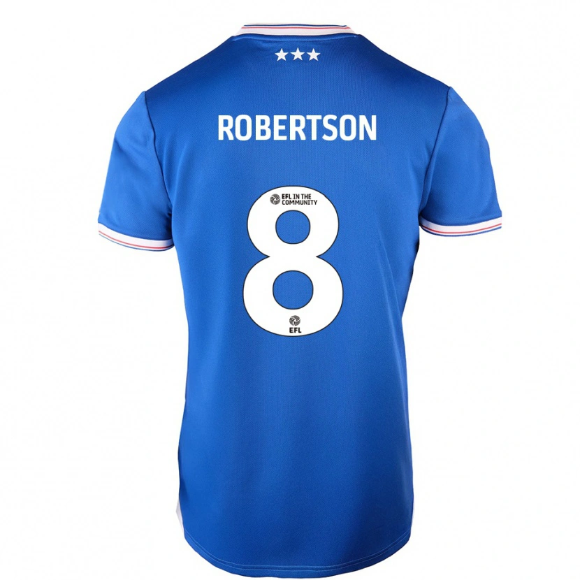 Danxen Uomo Maglia Kyra Robertson #8 Blu Bianco Kit Gara Home 2025/26 Maglietta