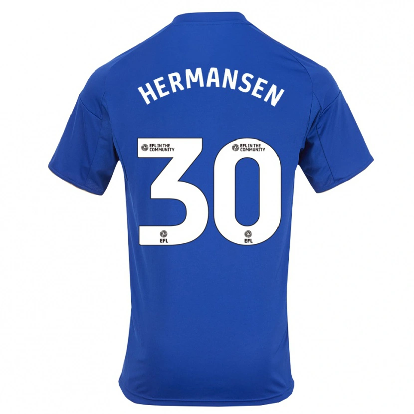Danxen Uomo Maglia Mads Hermansen #30 Blu Oro Kit Gara Home 2025/26 Maglietta