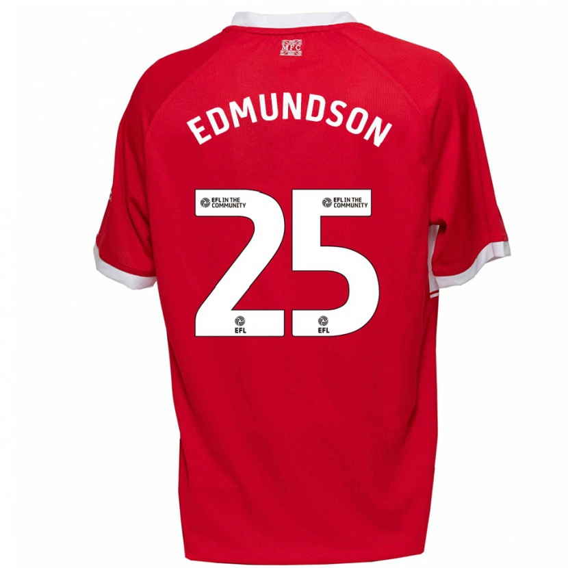 Danxen Uomo Maglia George Edmundson #25 Rosso Bianco Kit Gara Home 2025/26 Maglietta