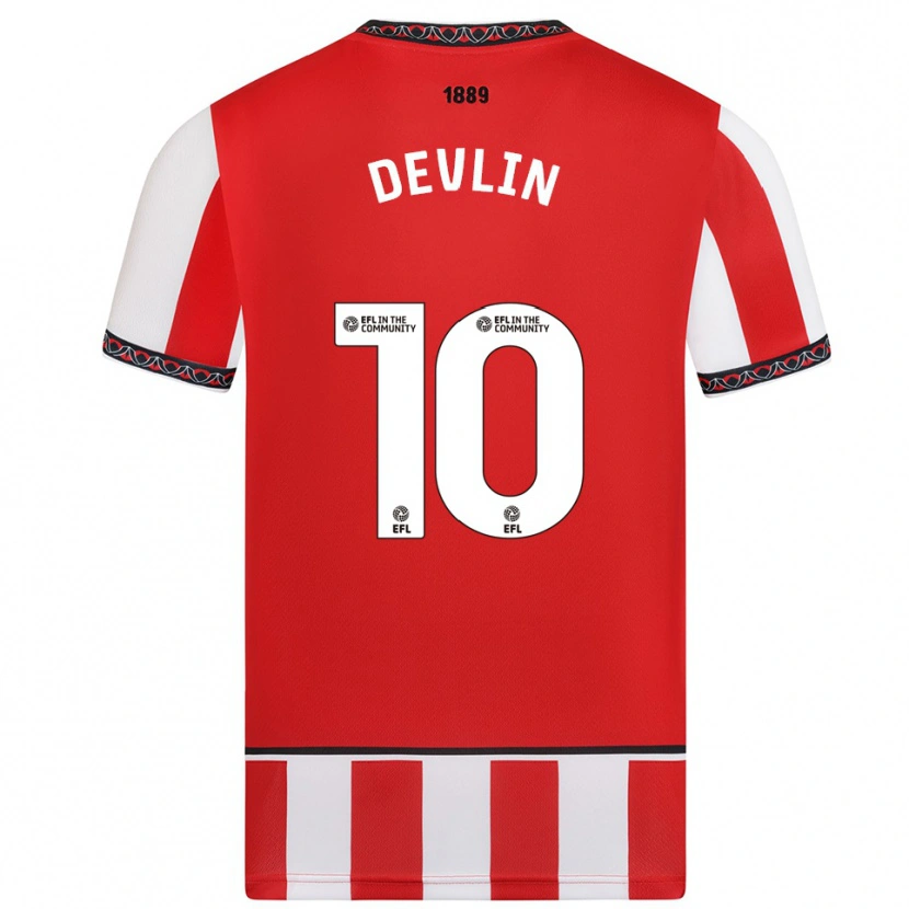 Danxen Uomo Maglia Charlie Devlin #10 Rosso Bianco Kit Gara Home 2025/26 Maglietta