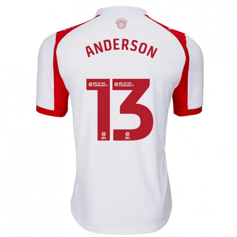 Danxen Uomo Maglia Calum Anderson #13 Bianco Rosso Kit Gara Home 2025/26 Maglietta