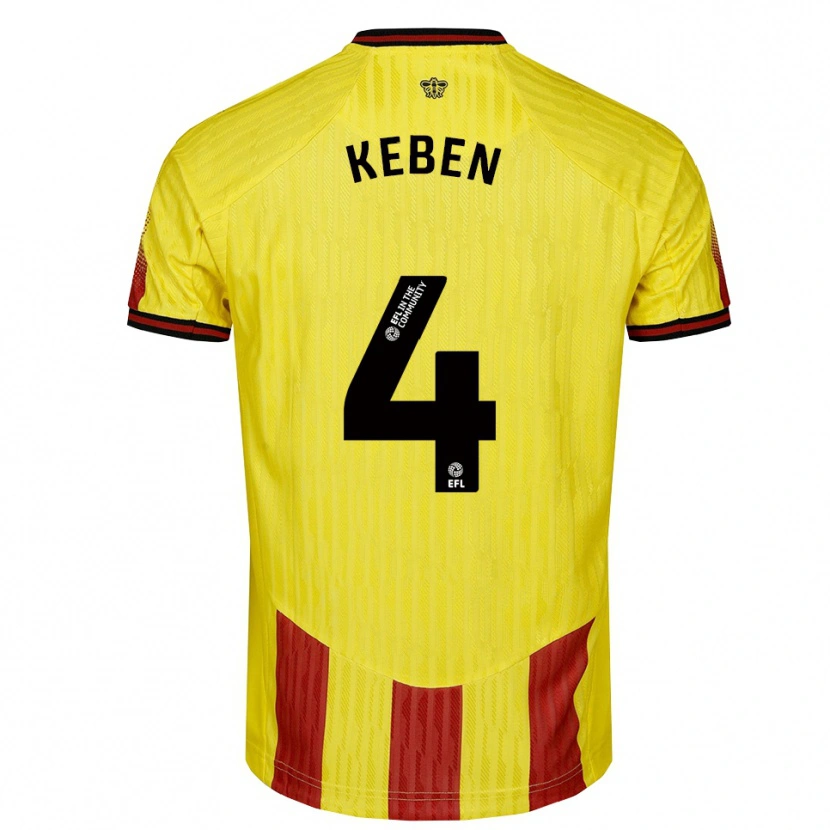 Danxen Uomo Maglia Kévin Keben #4 Giallo Rosso Kit Gara Home 2025/26 Maglietta