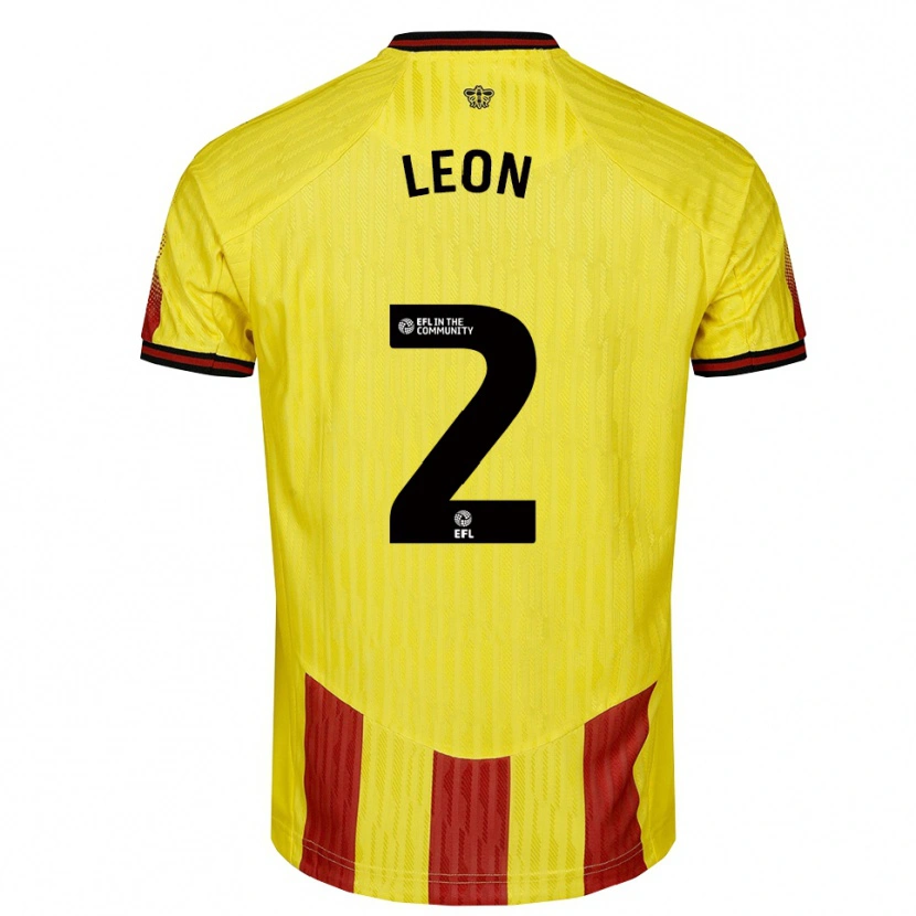 Danxen Uomo Maglia Lucía León #2 Giallo Rosso Kit Gara Home 2025/26 Maglietta
