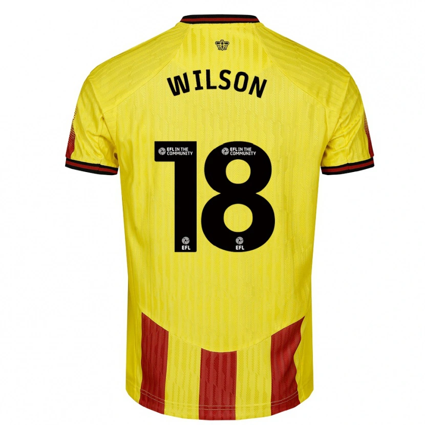 Danxen Uomo Maglia Poppy Wilson #18 Giallo Rosso Kit Gara Home 2025/26 Maglietta