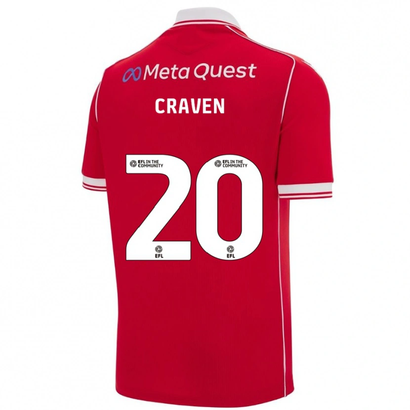 Danxen Uomo Maglia Lizzie Craven #20 Rosso Bianco Kit Gara Home 2025/26 Maglietta